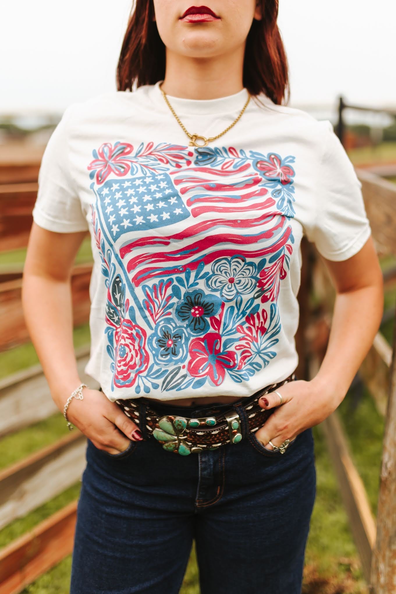 American Freedom Flowers Graphic TeeNaturalS