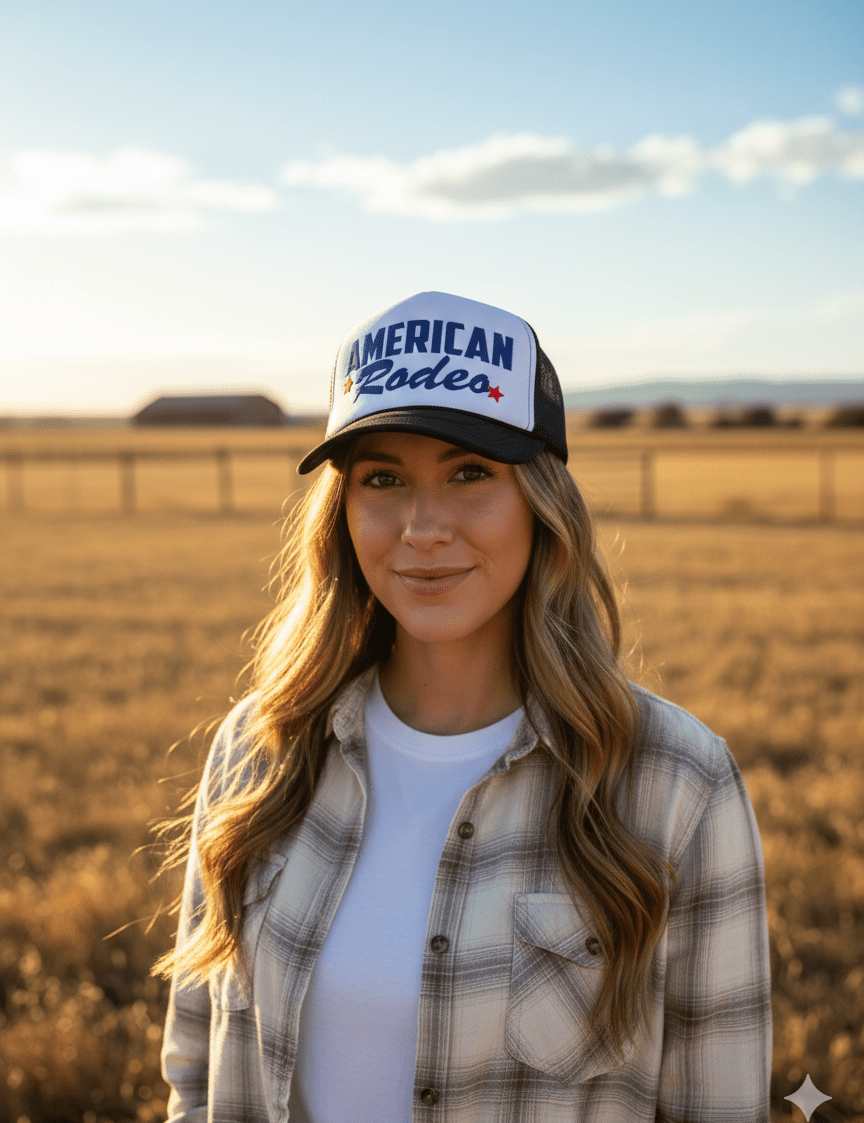 American Rodeo Star Trucker HatBlack & White