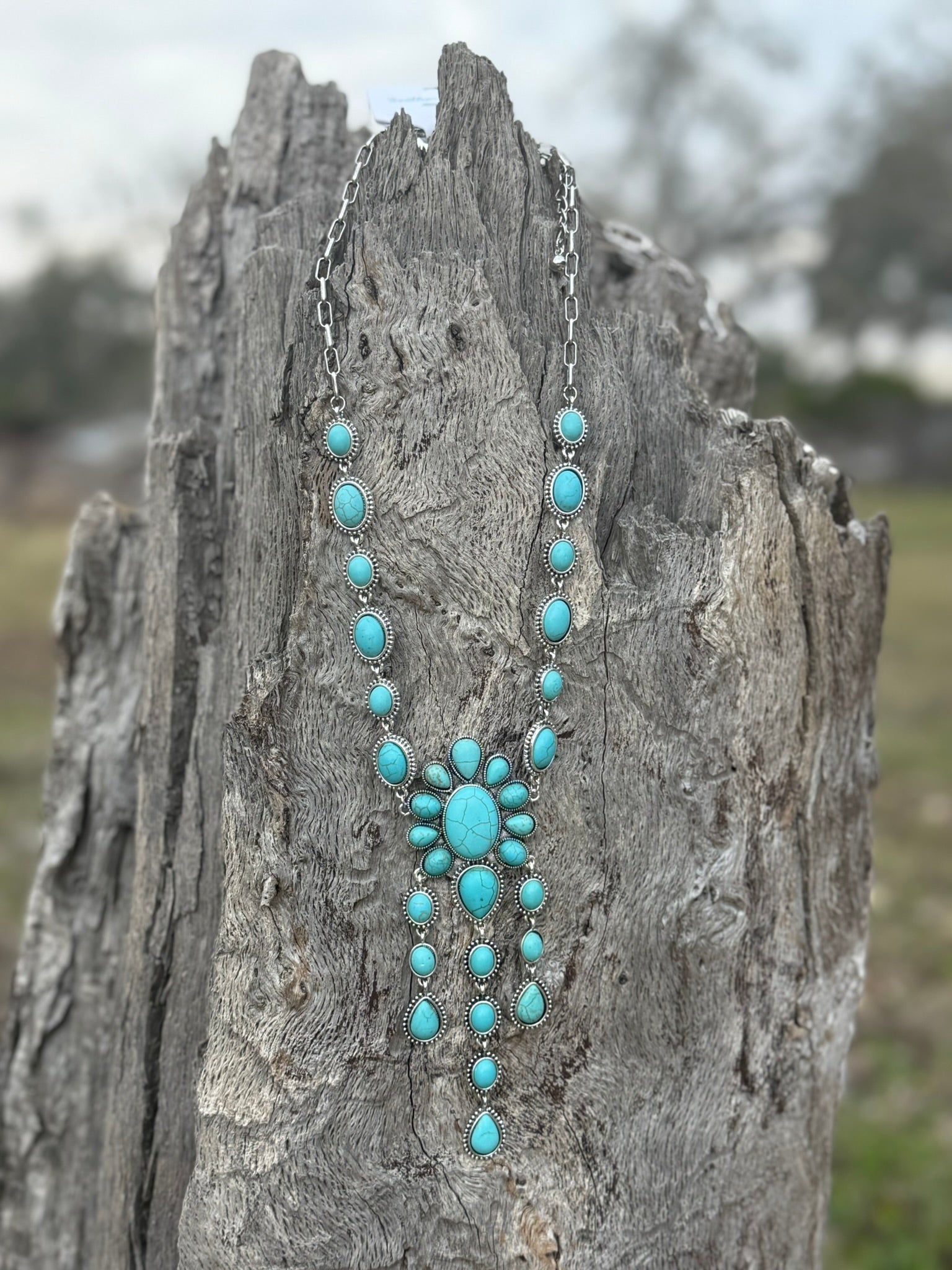 Arizona Sky Cluster Turquoise Lariat Necklace