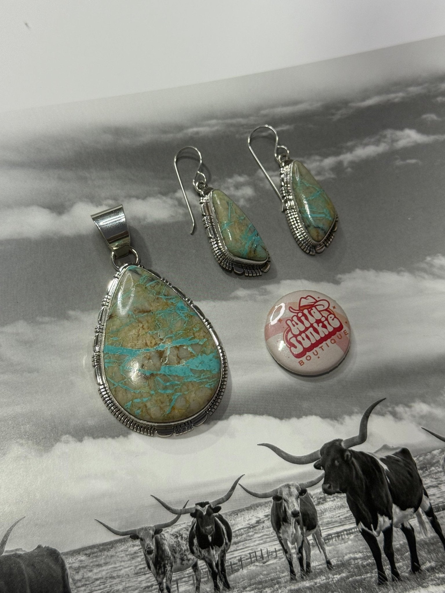 Authentic Boulder Turquoise Teardrop Set