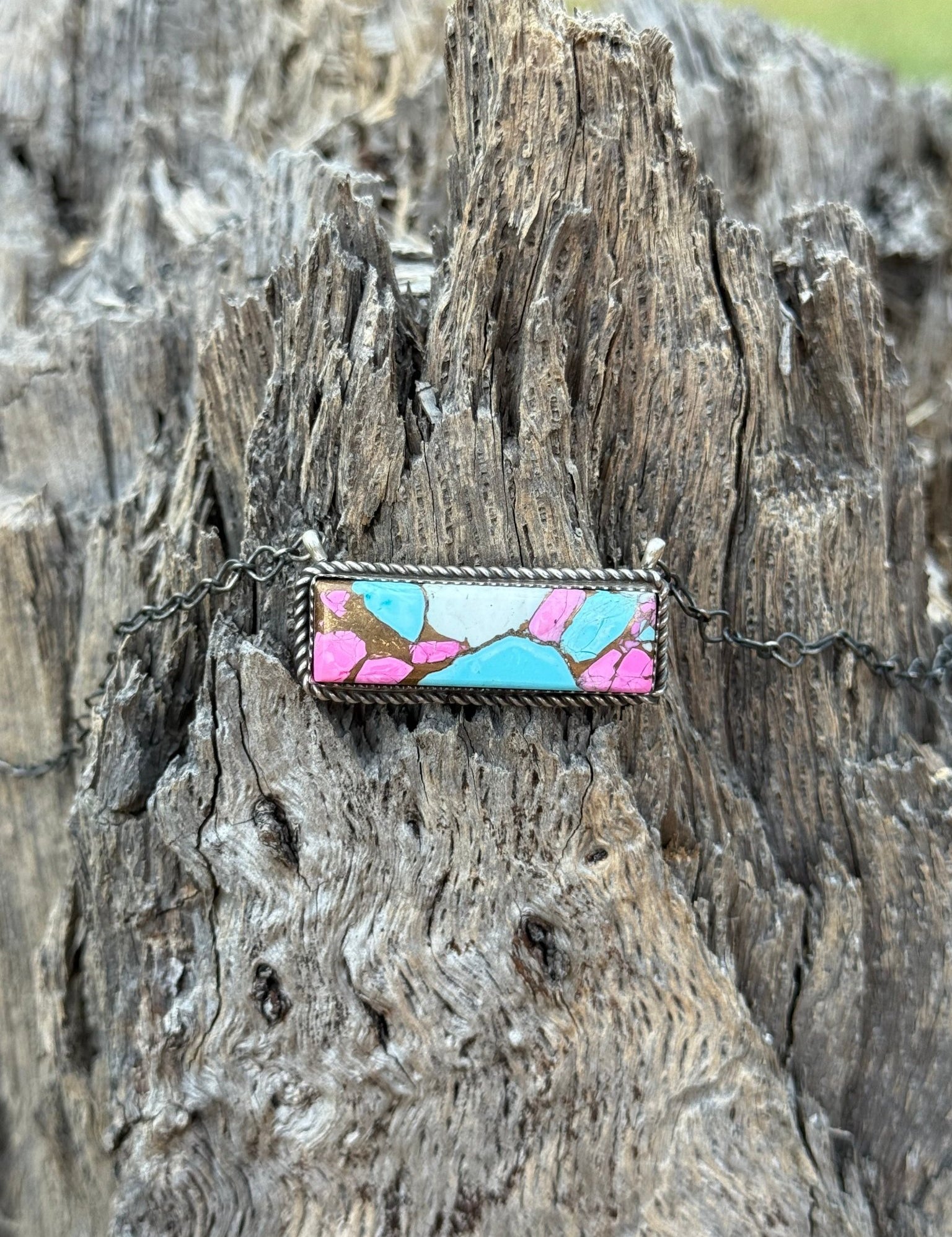 Authentic Cotton Candy Turquoise Bar Necklace