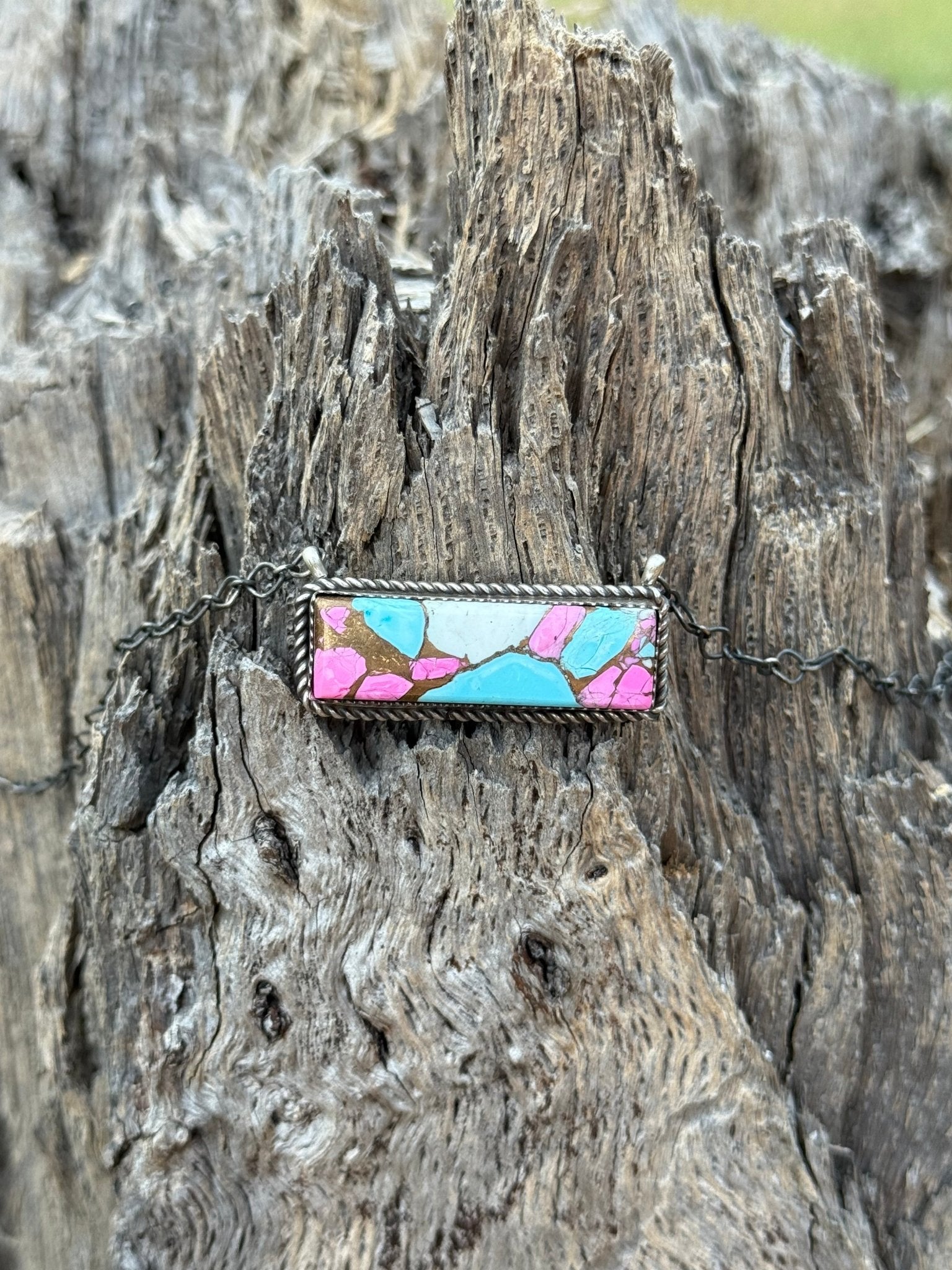 Authentic Cotton Candy Turquoise Bar Necklace