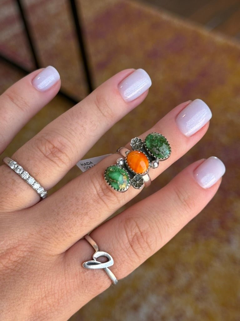 Authentic Flower Turquoise Trio Stone RingSonoran