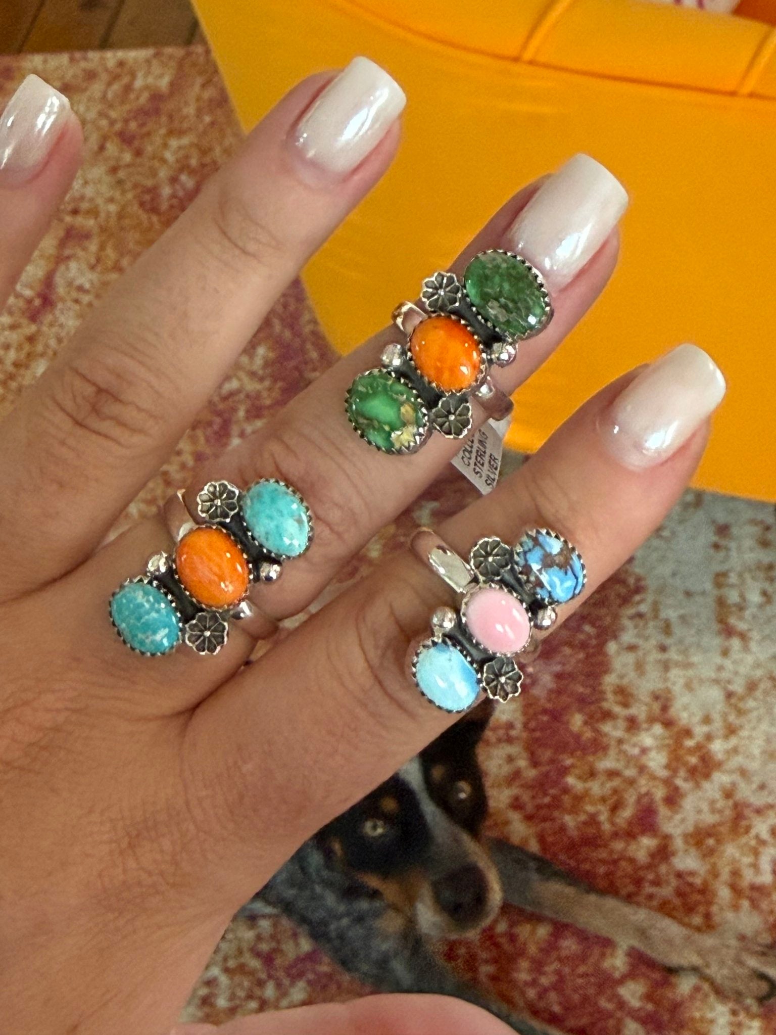 Authentic Flower Turquoise Trio Stone RingSonoran