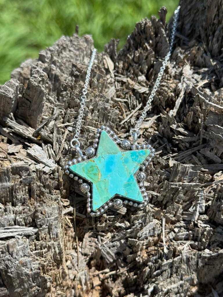 Authentic Kingman Turquoise Star Chain Necklace