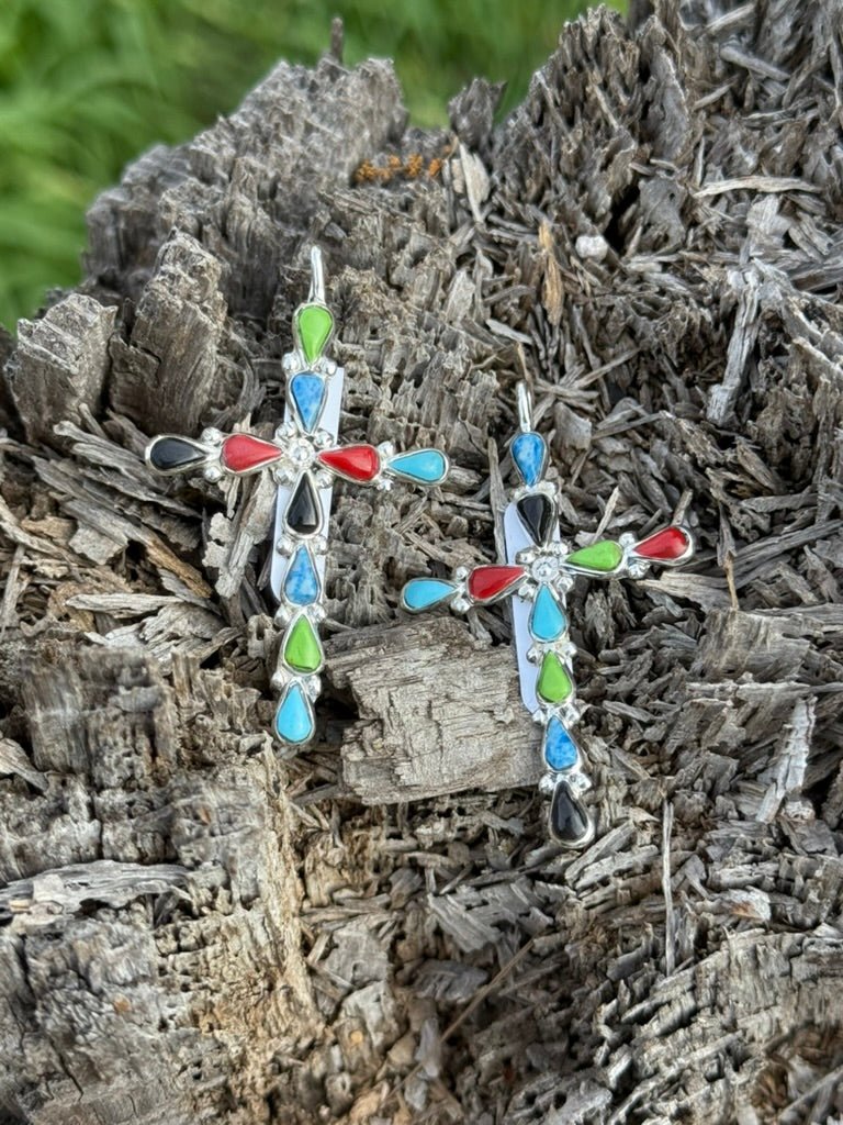 Authentic Mixed Stones Cross Pendant