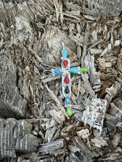 Authentic Mixed Stones Cross Pendant