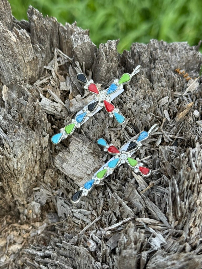 Authentic Mixed Stones Cross Pendant