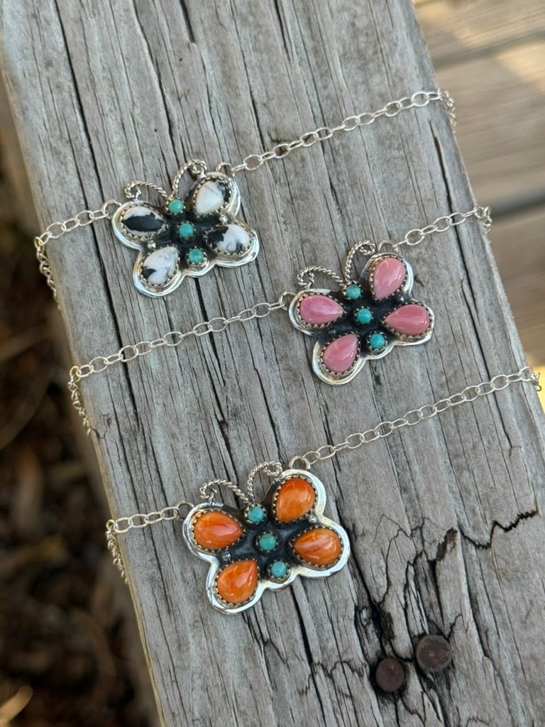 Authentic Multi Stone Butterfly NecklaceWhite Buffalo