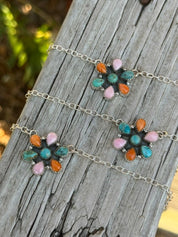 Authentic Multi Stone Flower Cluster Necklace