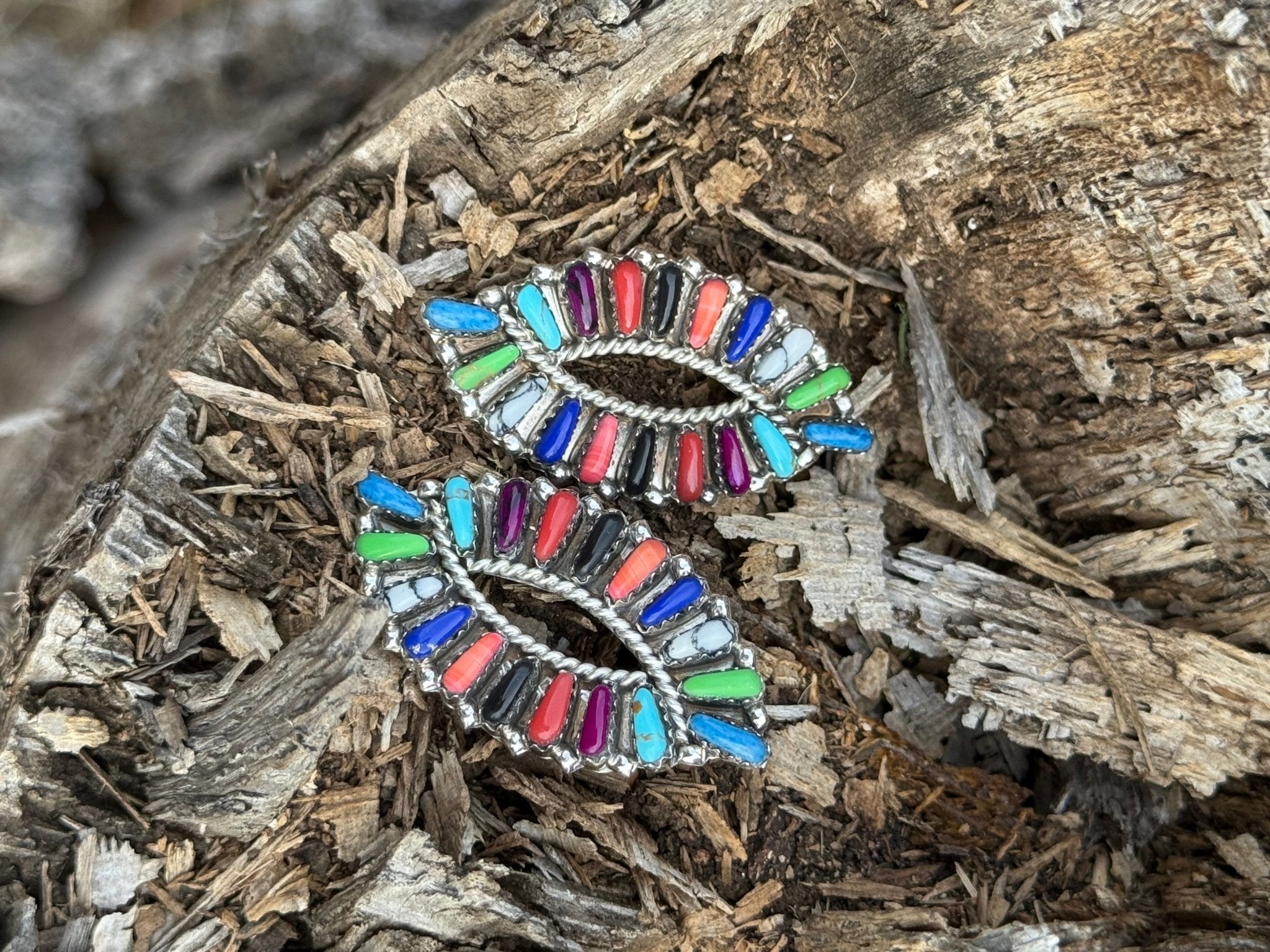 Authentic Multi Stone Inlay Cluster Earrings