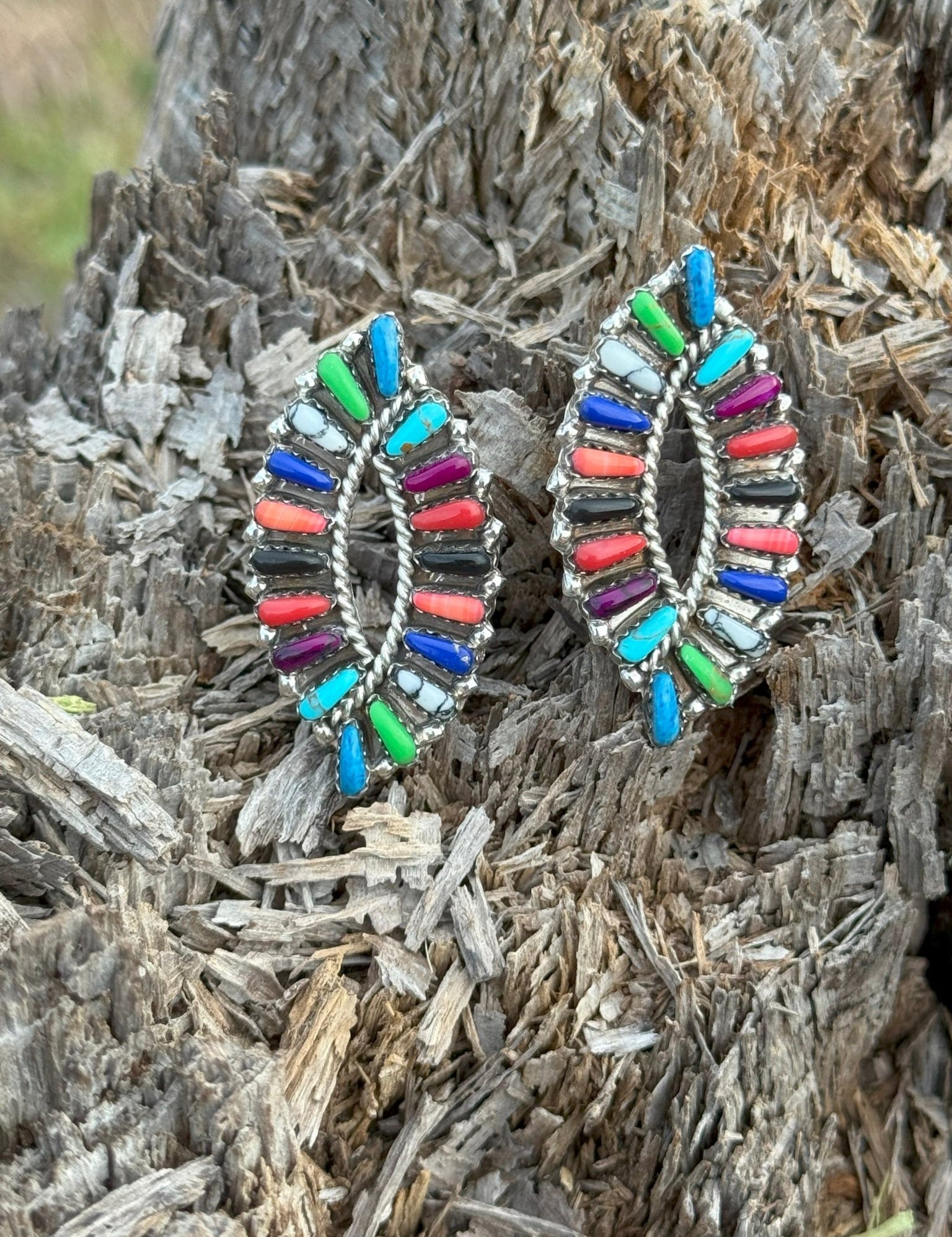 Authentic Multi Stone Inlay Cluster Earrings