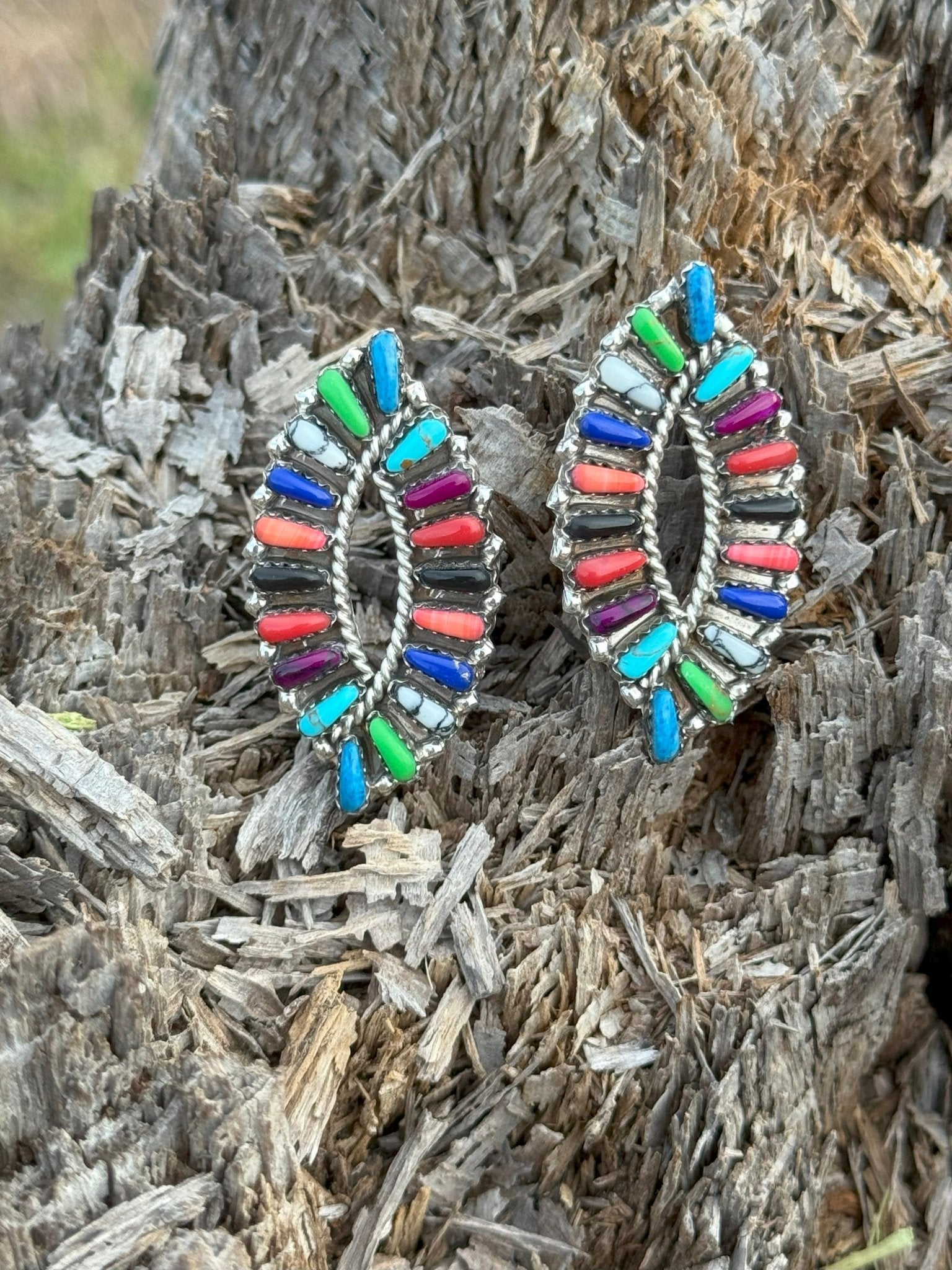 Authentic Multi Stone Inlay Cluster Earrings