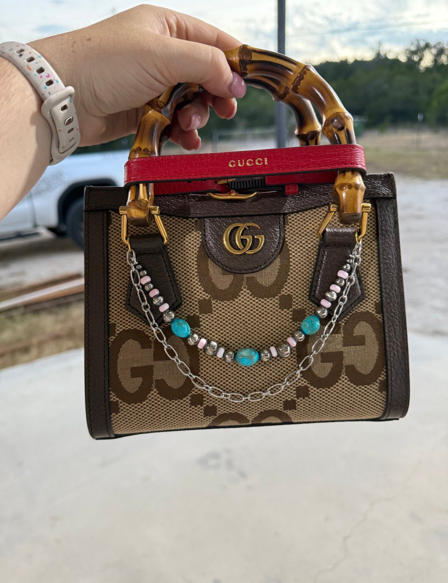 Authentic Pearl and Turquoise Purse Chain Set