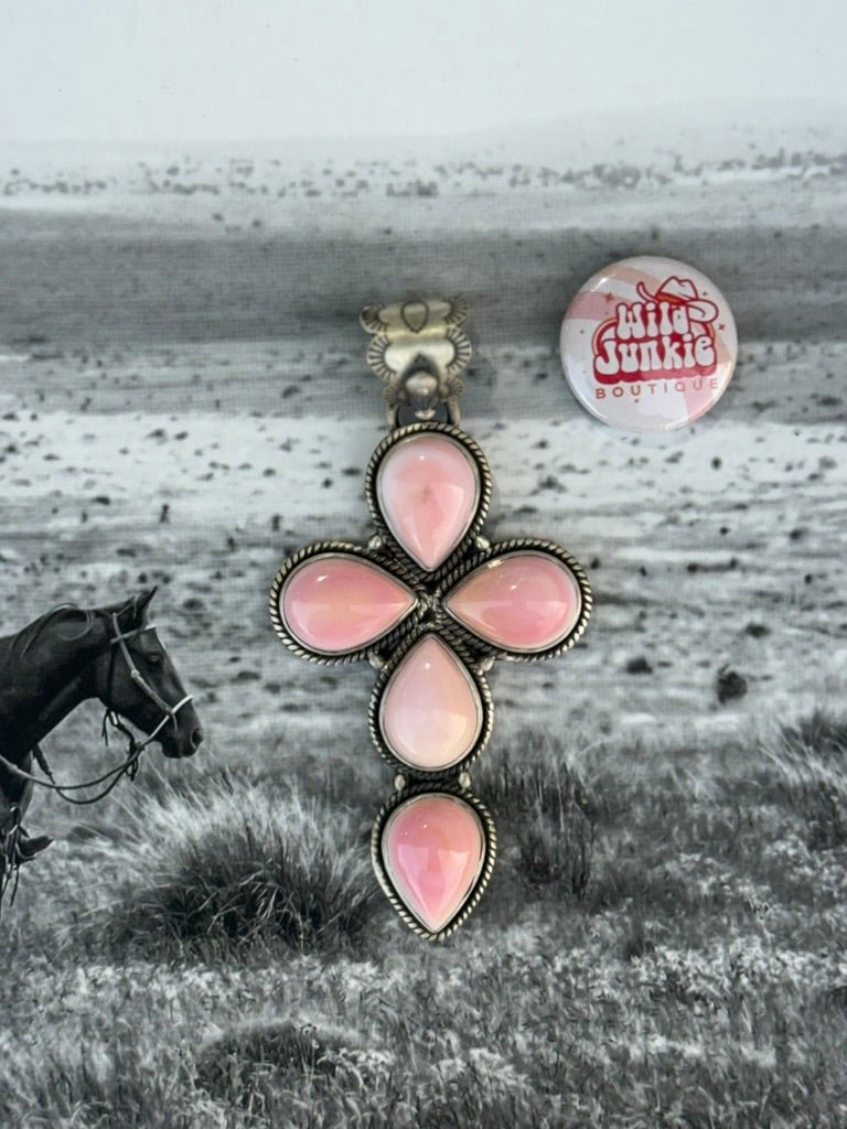 Authentic Pink Conch Cross Pendant