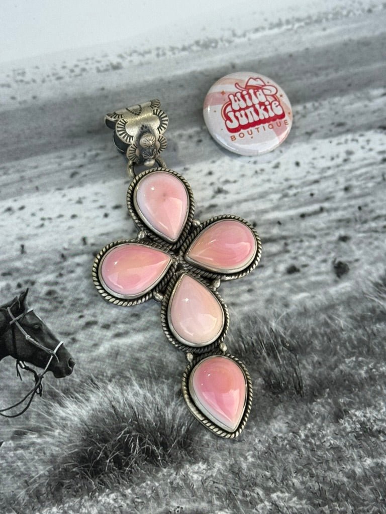 Authentic Pink Conch Cross Pendant