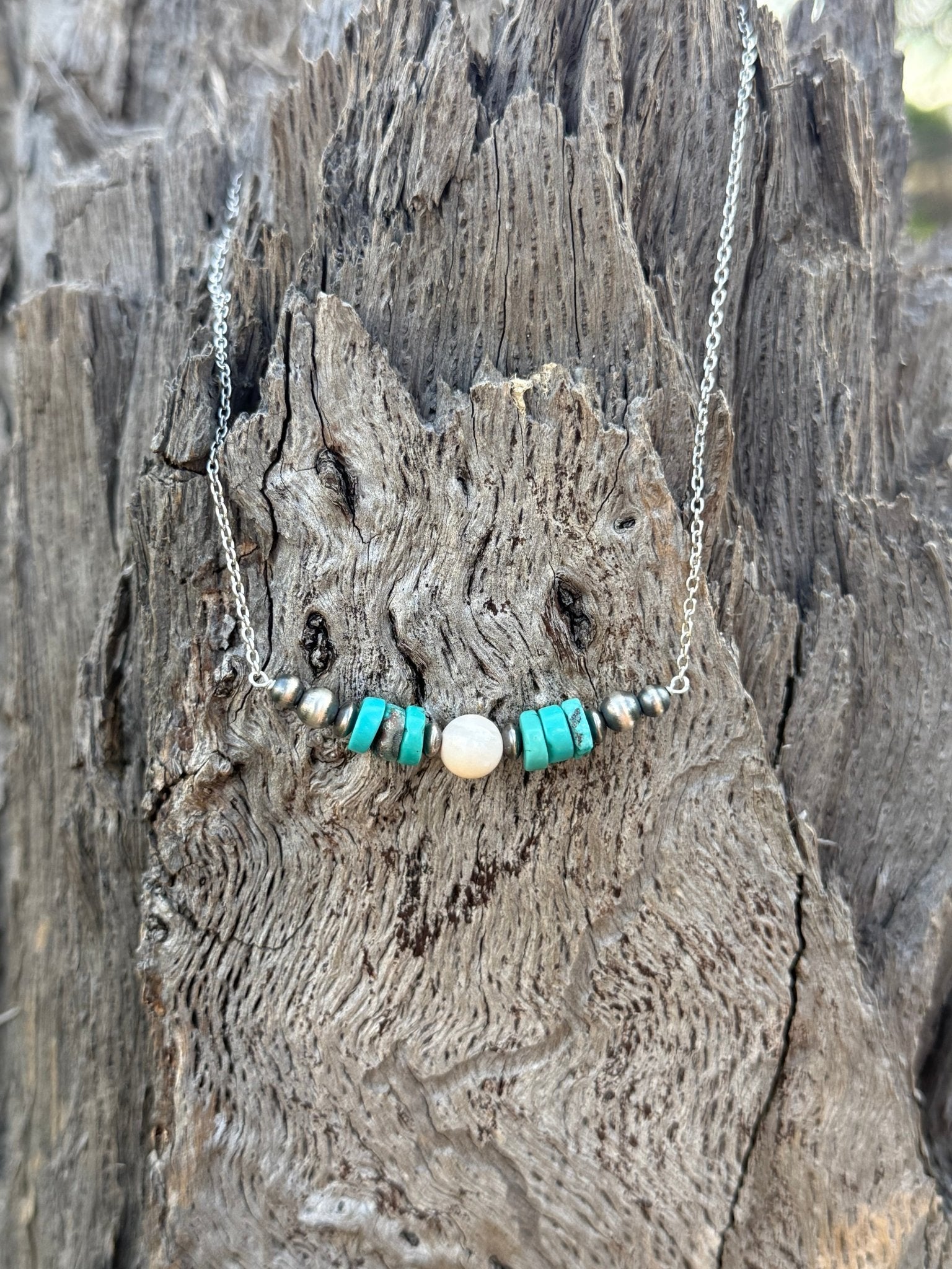 Authentic Silver Pearls and Turquoise Multi Stone NecklaceSilverOS