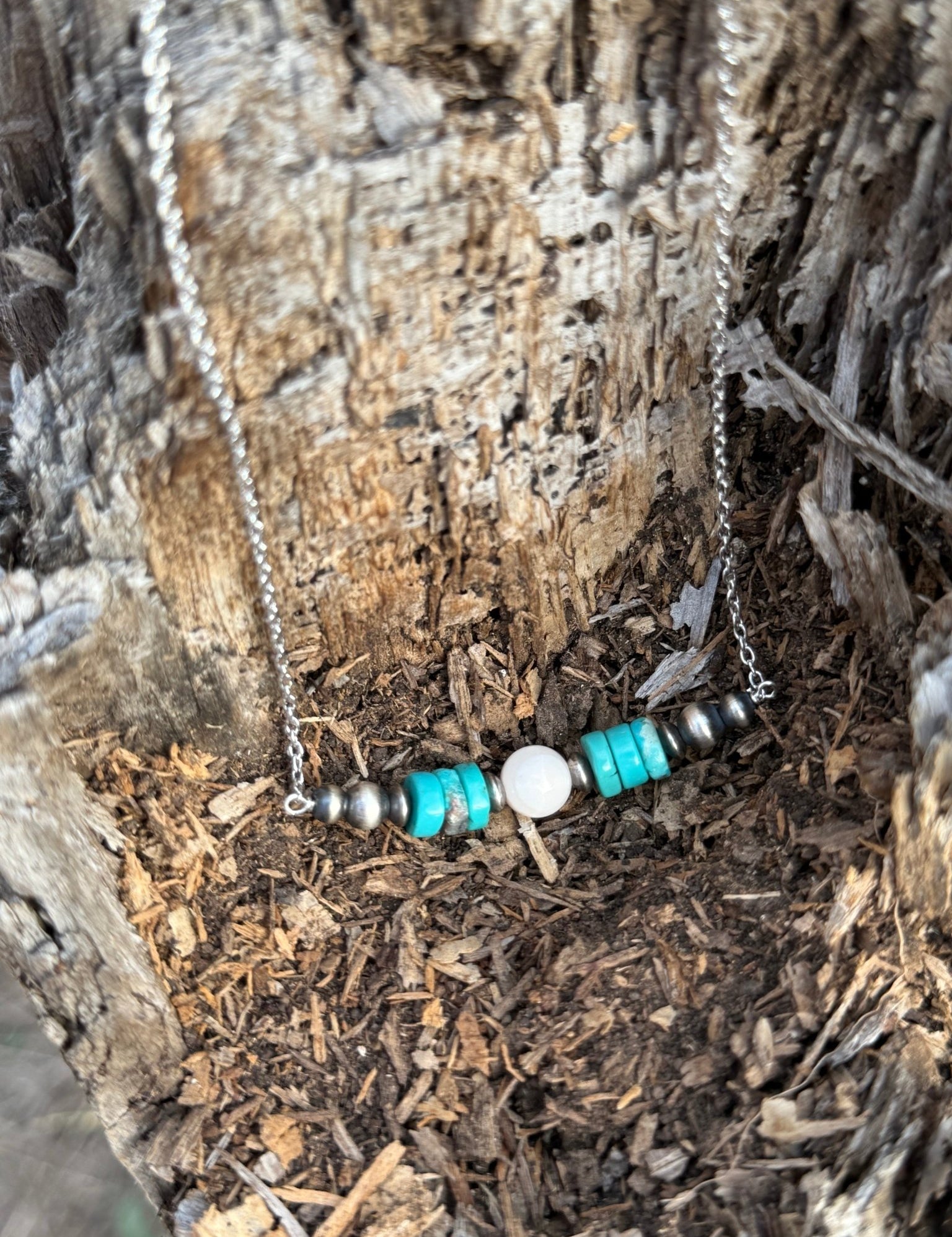 Authentic Silver Pearls and Turquoise Multi Stone NecklaceSilverOS