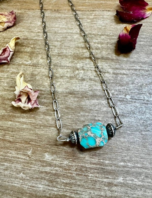 Authentic Silver Pearls and Turquoise Stone Necklace
