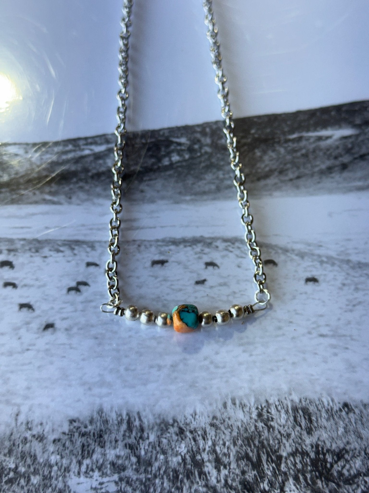 Authentic Spiny Oyster Cube &amp; Silver Pearls Necklace