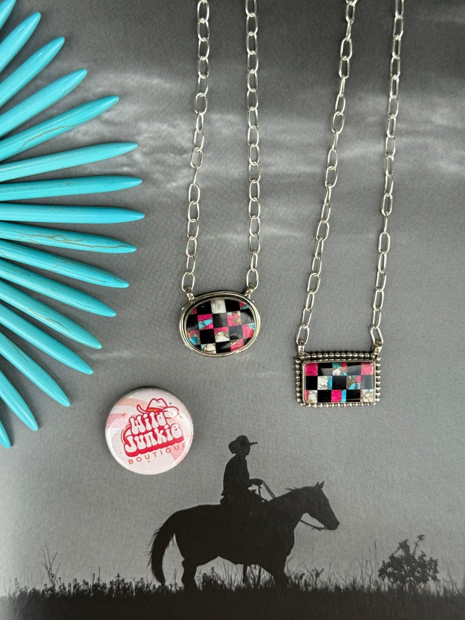 Authentic Turquoise Checkered NecklaceOval