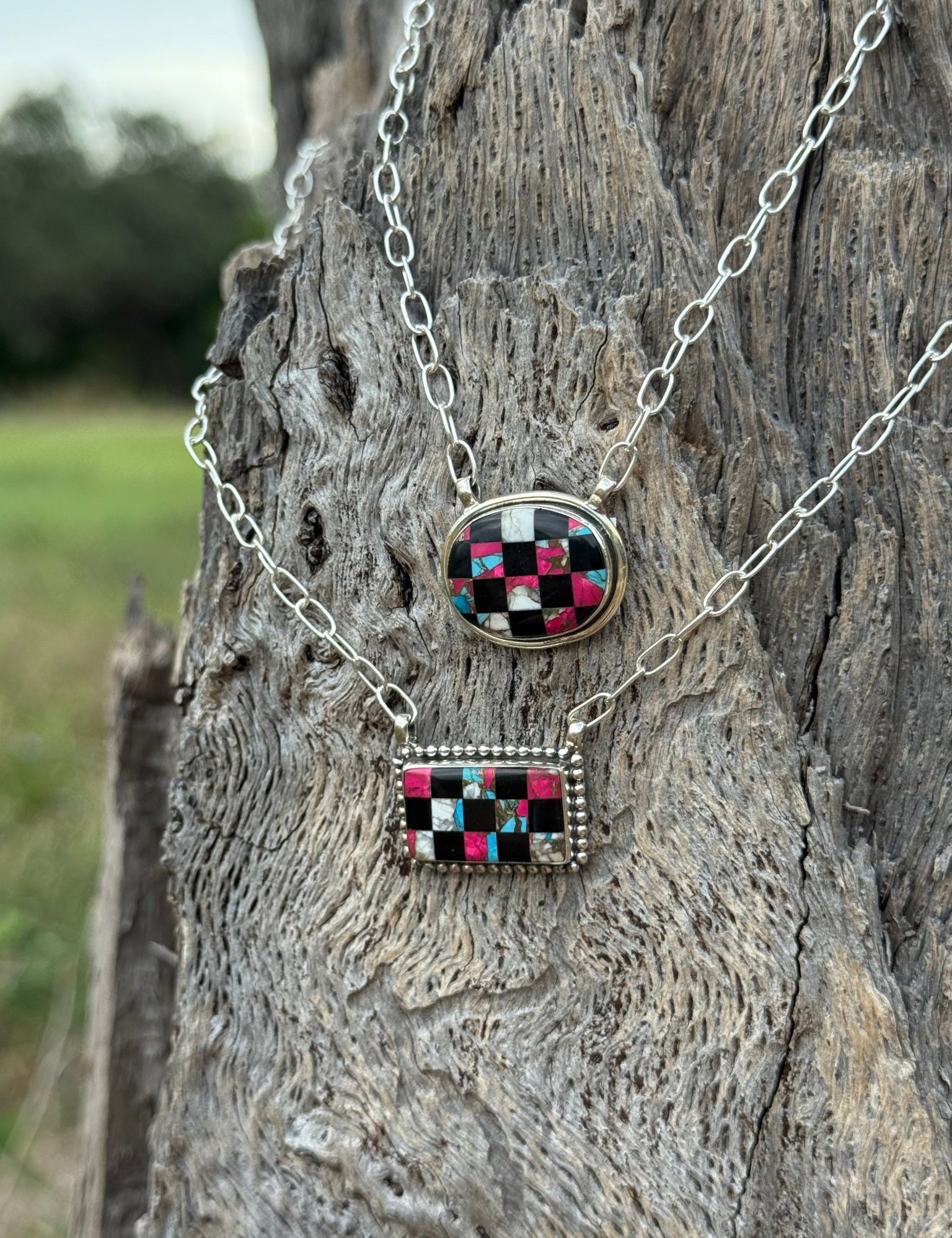 Authentic Turquoise Checkered NecklaceOval