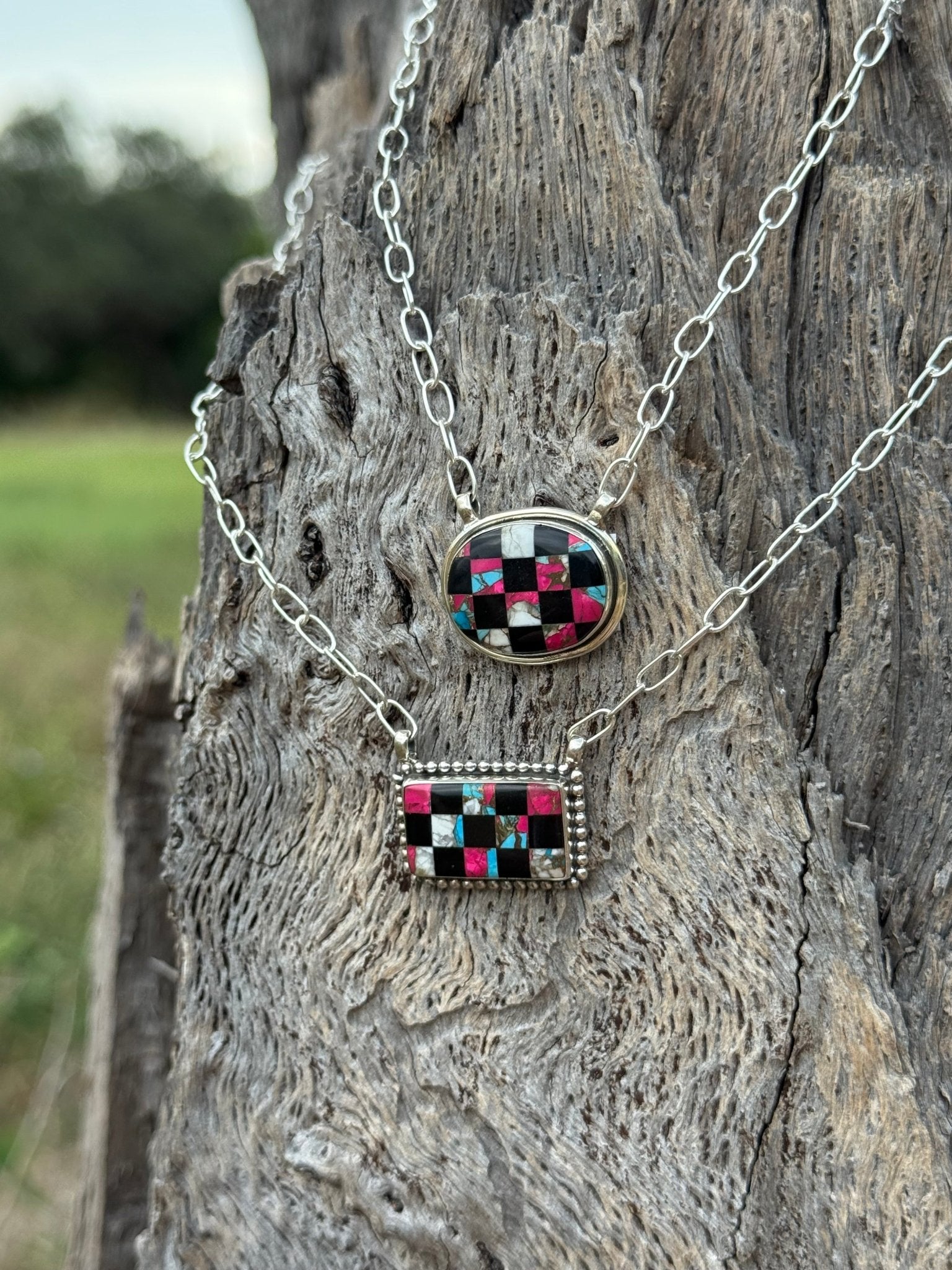 Authentic Turquoise Checkered NecklaceOval
