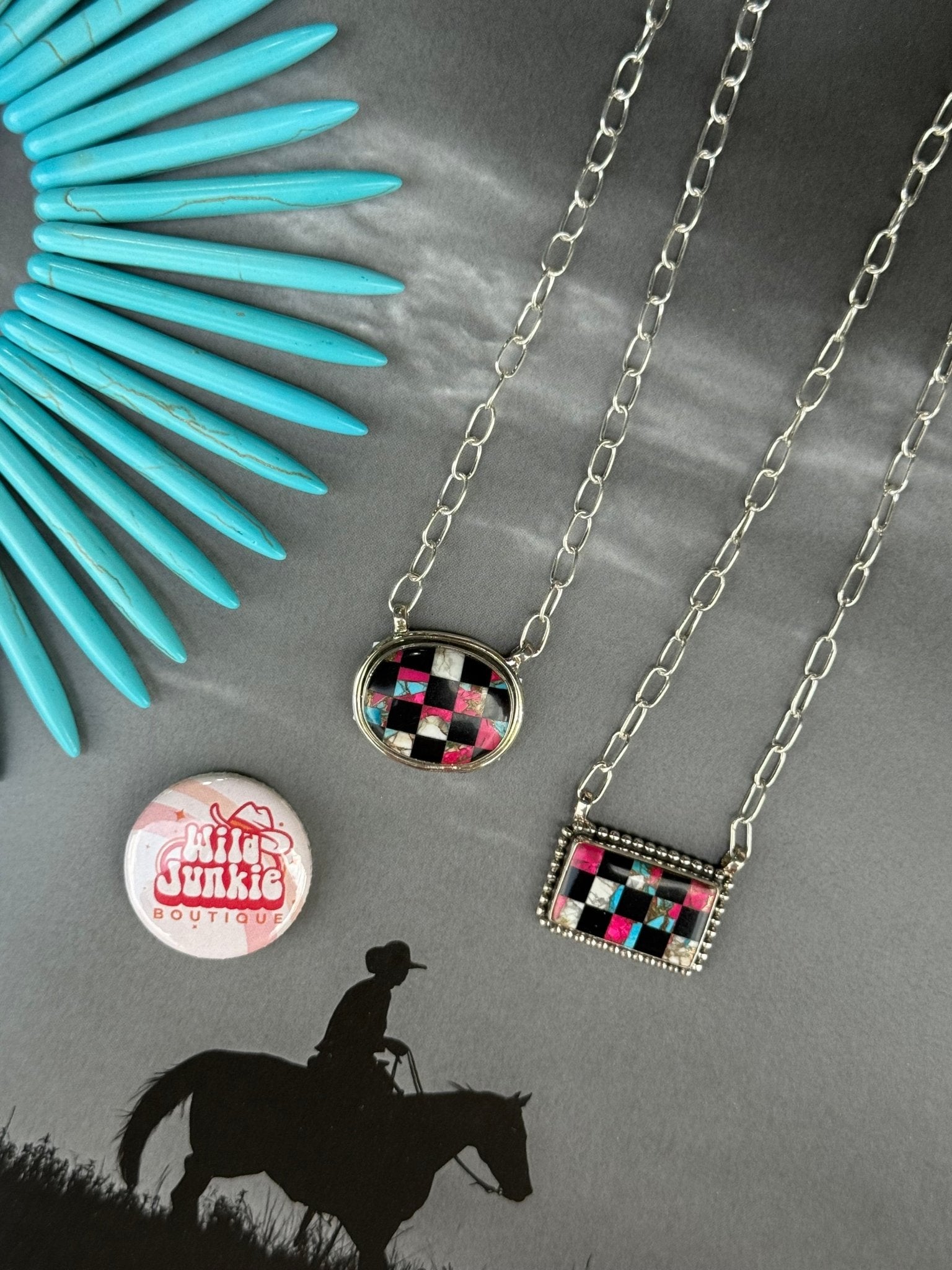 Authentic Turquoise Checkered NecklaceOval