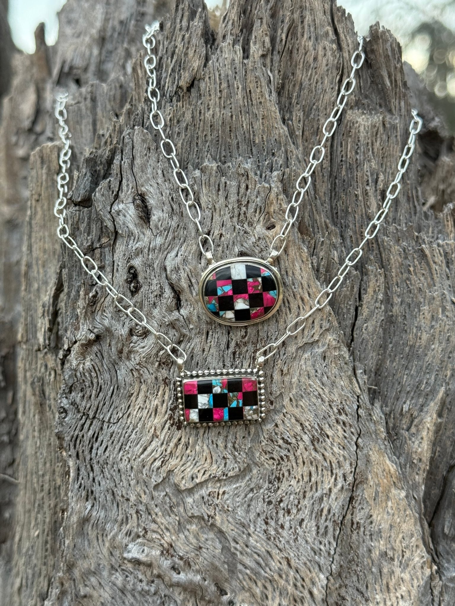Authentic Turquoise Checkered NecklaceOval