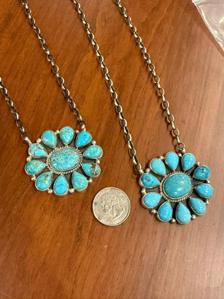 Authentic Turquoise Cluster Pendant Necklace