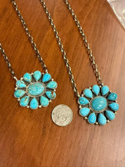 Authentic Turquoise Cluster Pendant Necklace