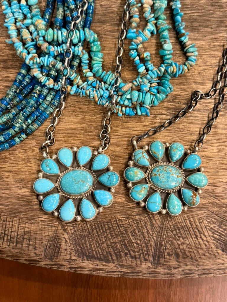 Authentic Turquoise Cluster Pendant Necklace
