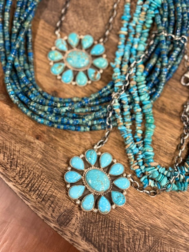 Authentic Turquoise Cluster Pendant Necklace