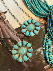 Authentic Turquoise Cluster Pendant Necklace