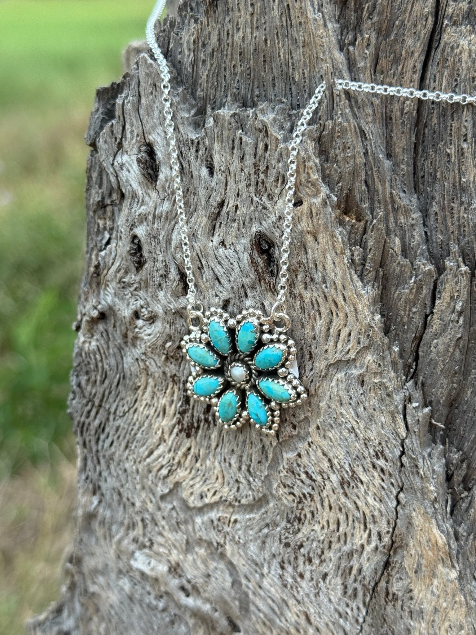 Authentic Turquoise Flower Cluster Necklace
