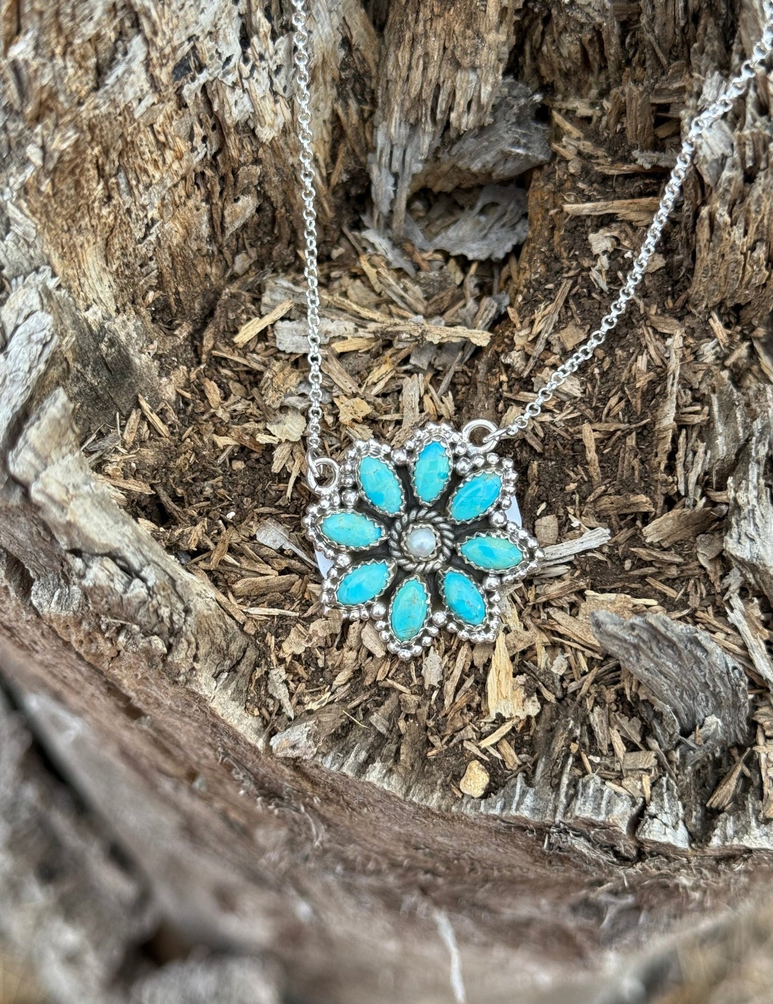 Authentic Turquoise Flower Cluster Necklace