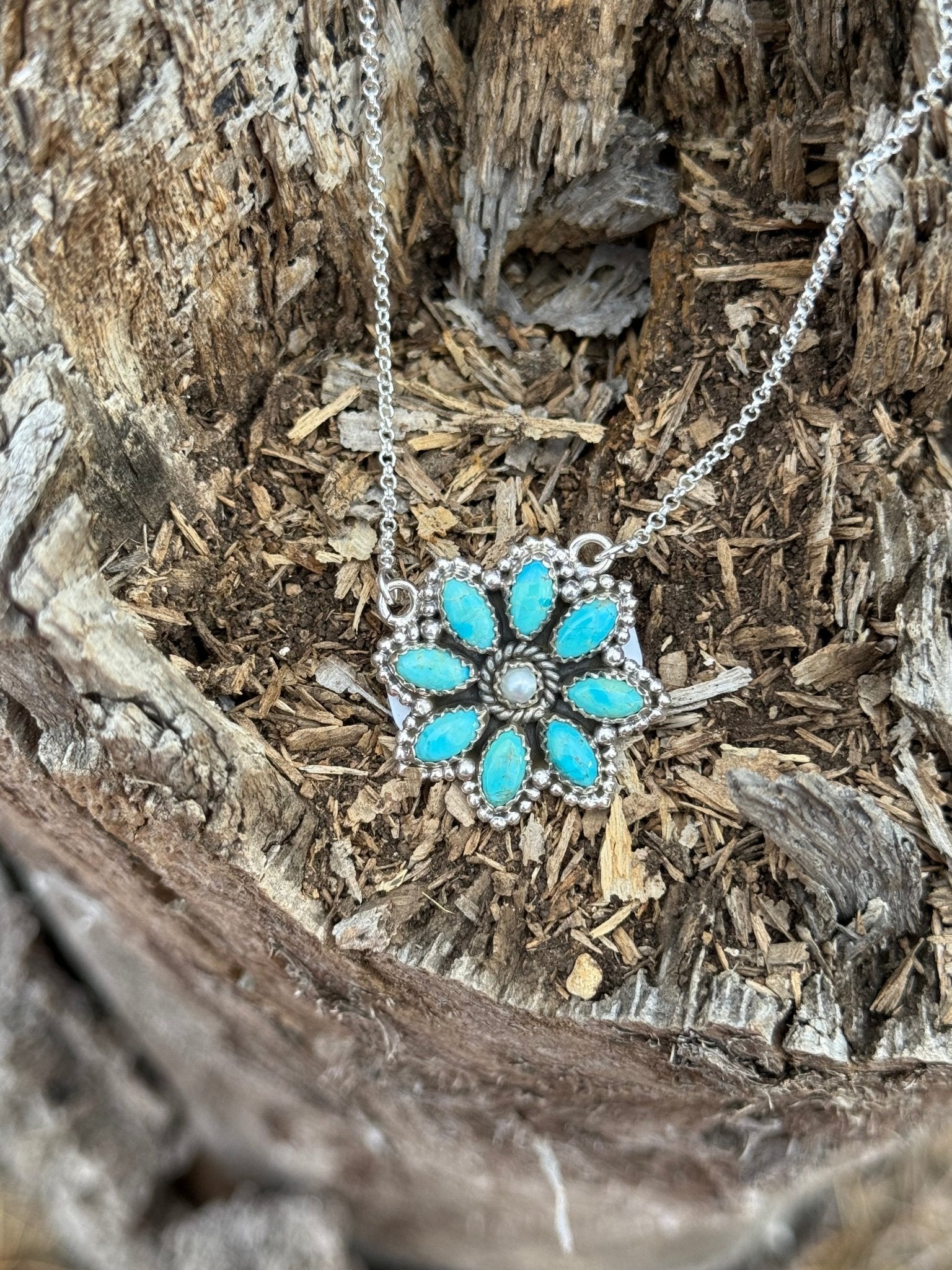 Authentic Turquoise Flower Cluster Necklace