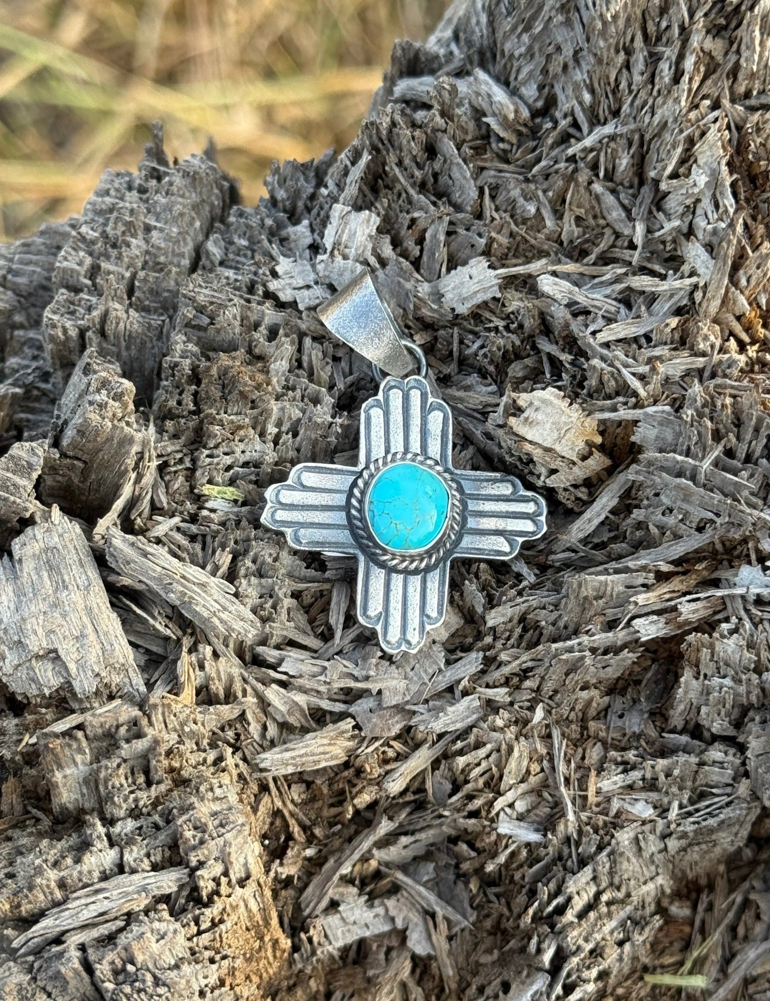Authentic Turquoise Sterling Silver Cross Pendant