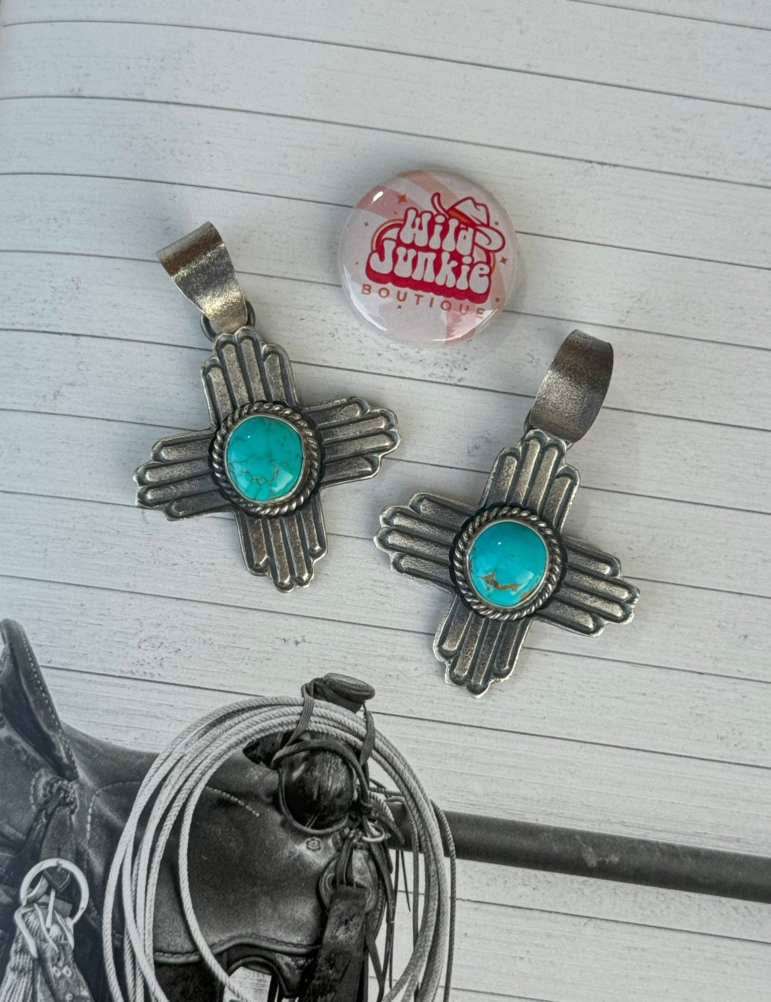 Authentic Turquoise Sterling Silver Cross Pendant