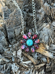 Authentic Wildflower Blossom Chain NecklaceTurq Center Dahlia Petals