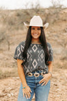 Aztec Ribbed Short Sleeved TopS