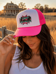 Aztec Roper Patch Trucker HatNeon PinkOS