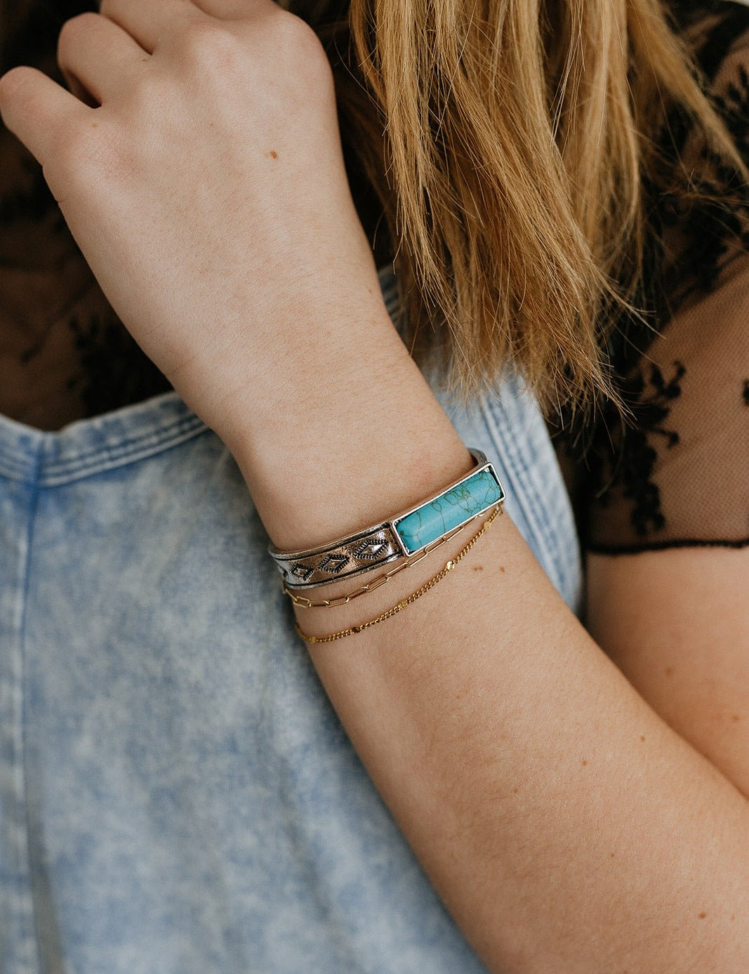 Aztec Turquoise Bar Cuff Bracelet