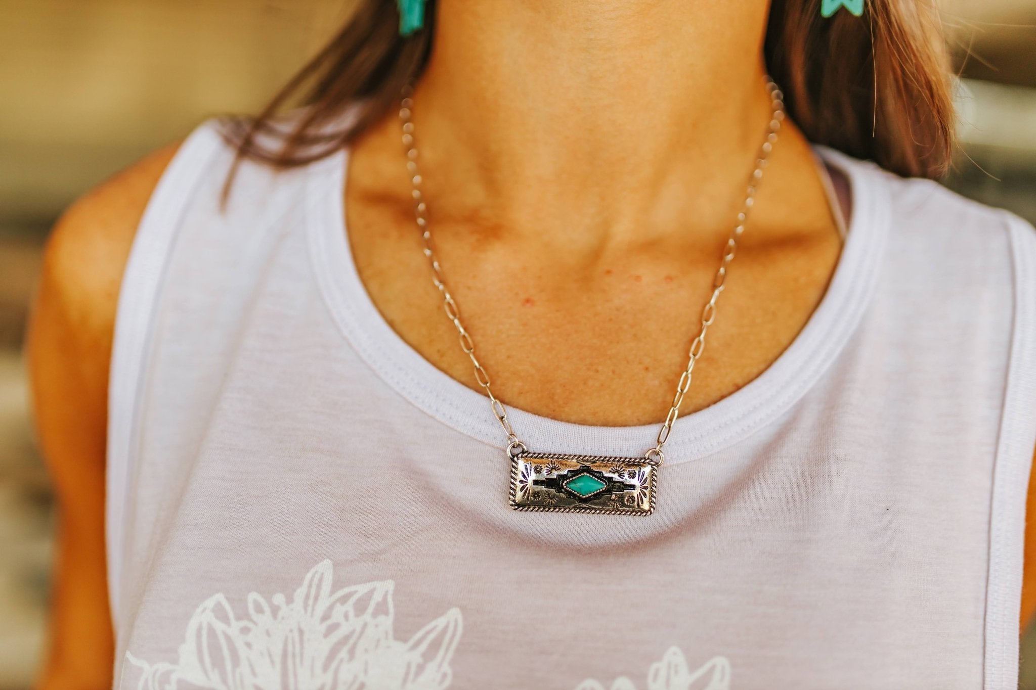 Aztec Turquoise Bar NecklaceSilverOS