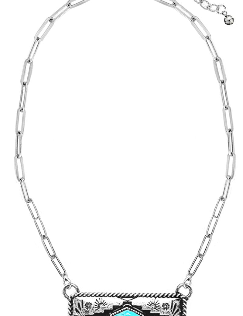 Aztec Turquoise Bar NecklaceSilverOS
