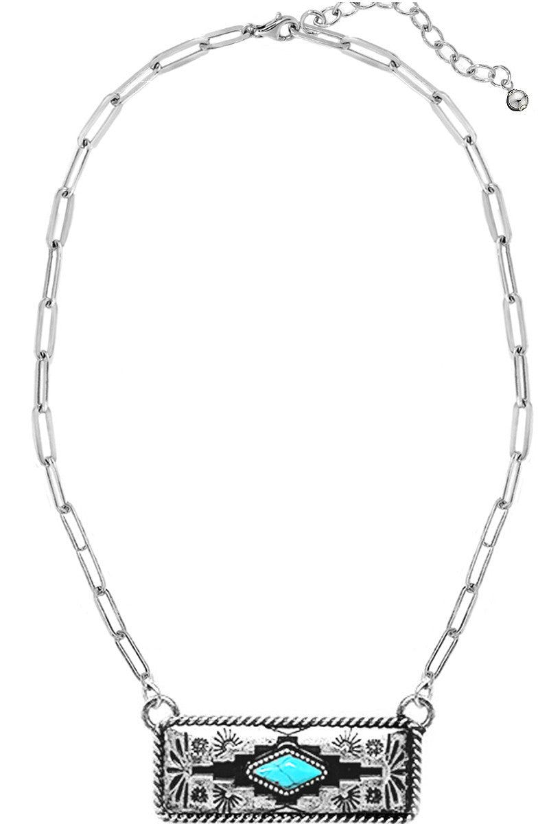 Aztec Turquoise Bar NecklaceSilverOS