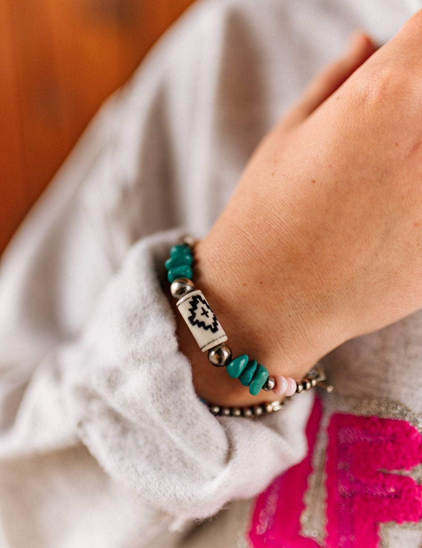 Aztec Turquoise Trail Paperclip Chain Bracelet