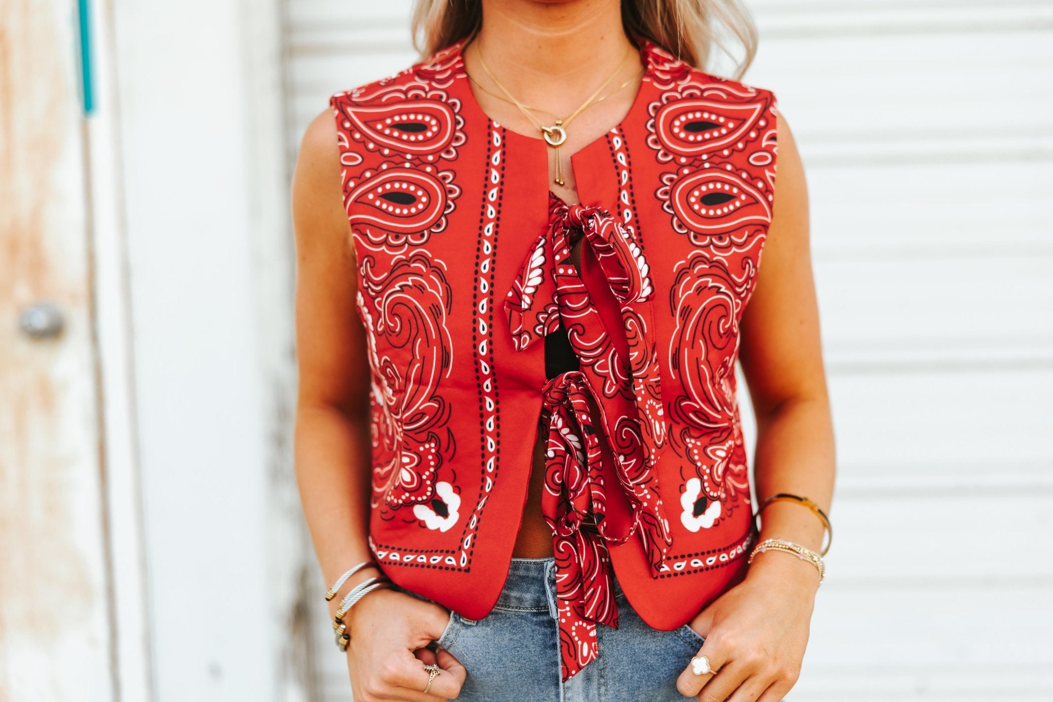 Bandana Print Front Tie VestS