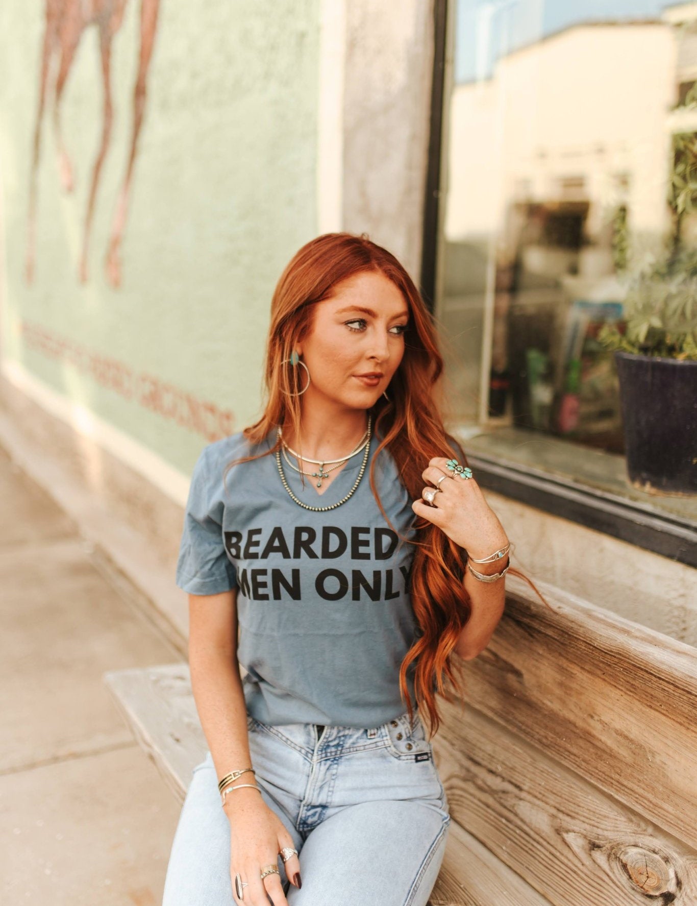 Bearded Men Only Raw Cut V - neck Graphic TeeSlateS
