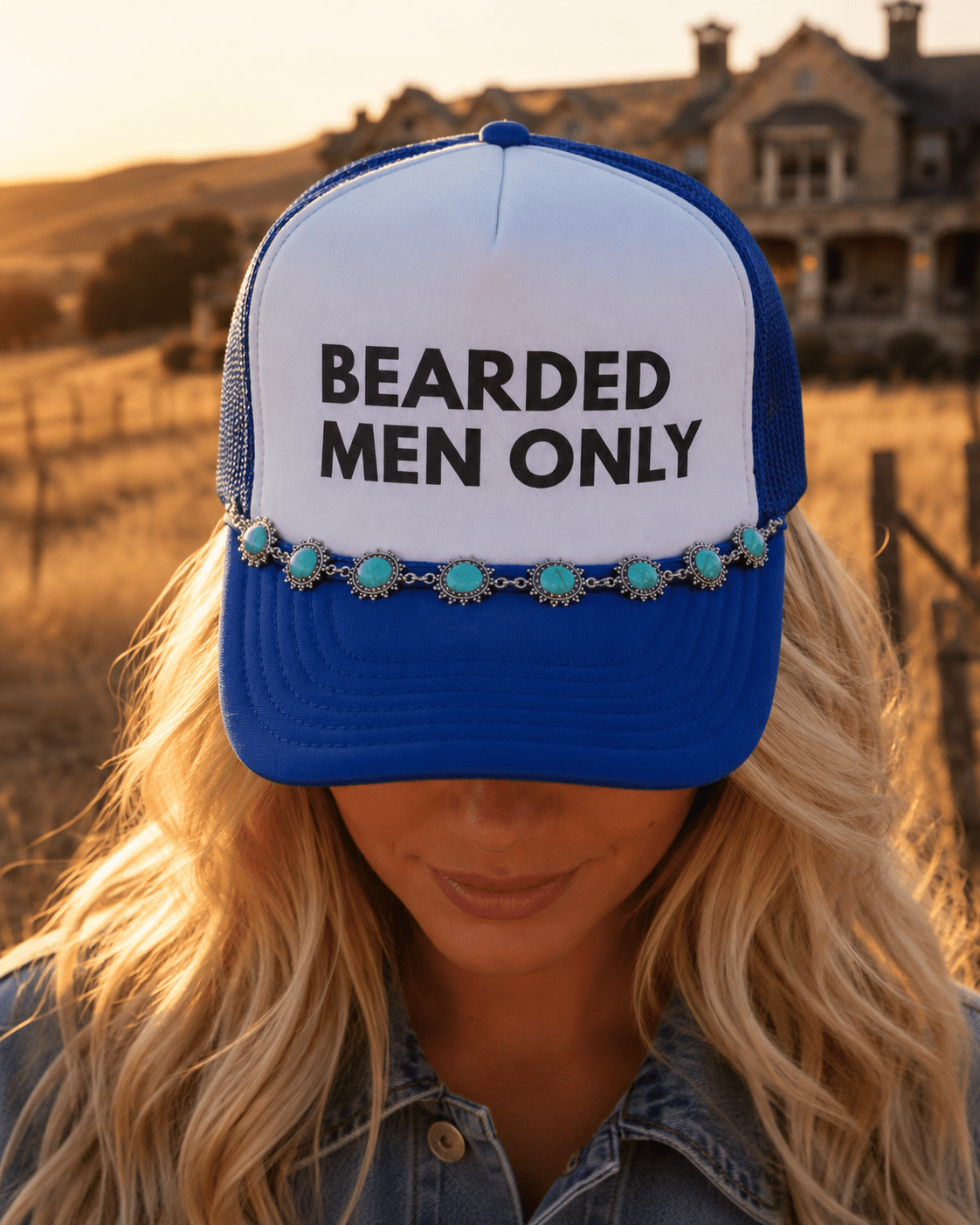 Bearded Men Only Trucker HatBlue & White